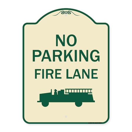 Signmission Designer Series-No Parking Fire Lane, Tan & Green Heavy-Gauge Aluminum, 24" x 18", TG-1824-9824 A-DES-TG-1824-9824